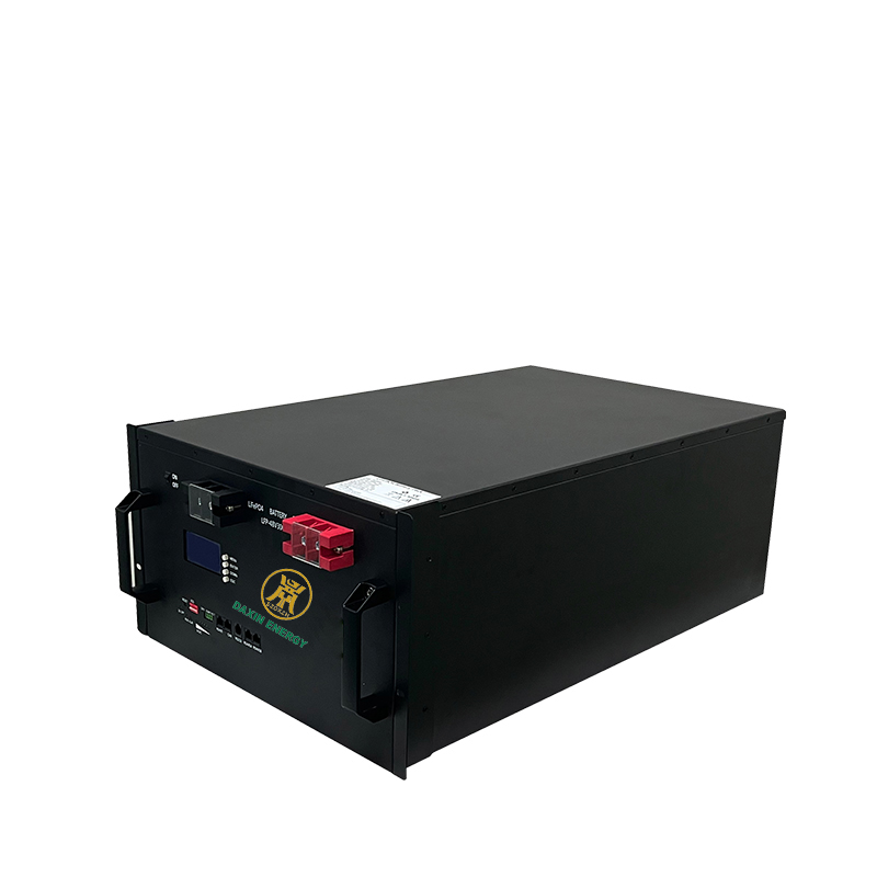 48V 300Ah LiFePO4 battery pack with power terminals and communication ports