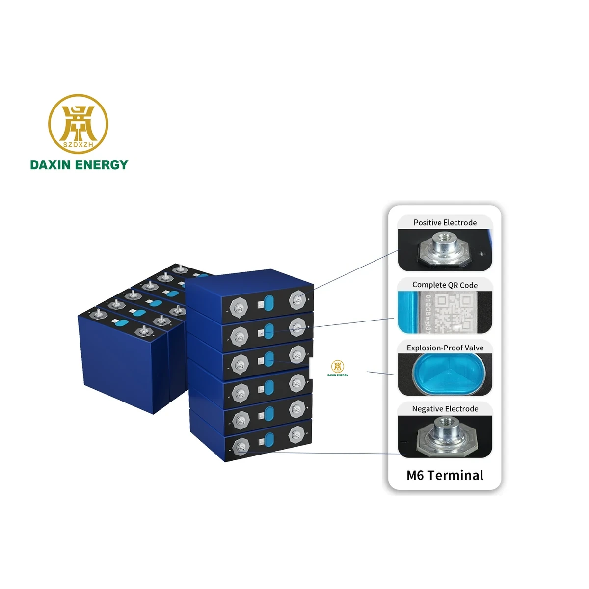 DAXIN LF100LA LiFePO4 Battery Cell product view 2 with DAXIN ENERGY branding