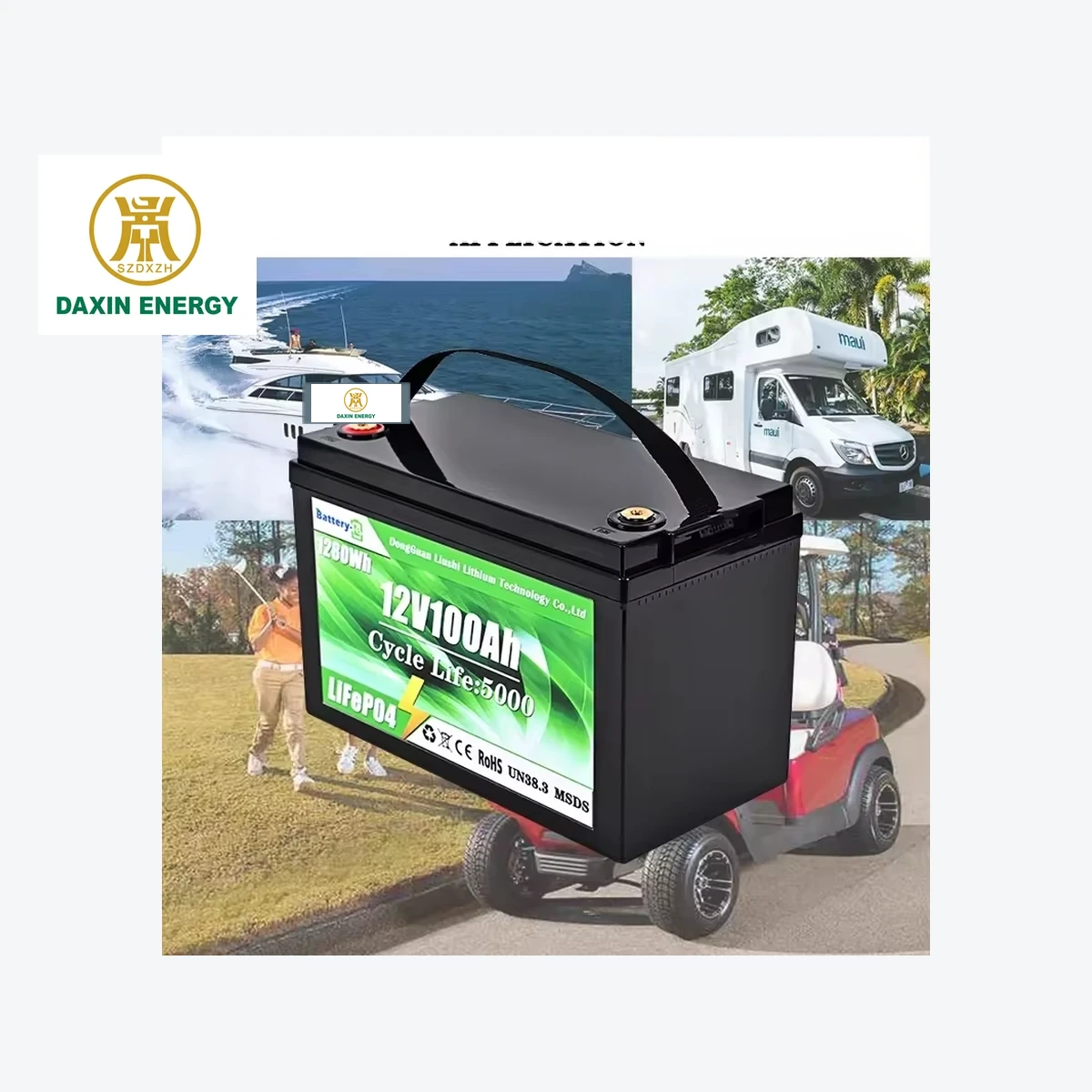 DAXIN 12.8V100AH LiFePO4 Lead-Acid Replacement Battery product view 6 with DAXIN ENERGY branding