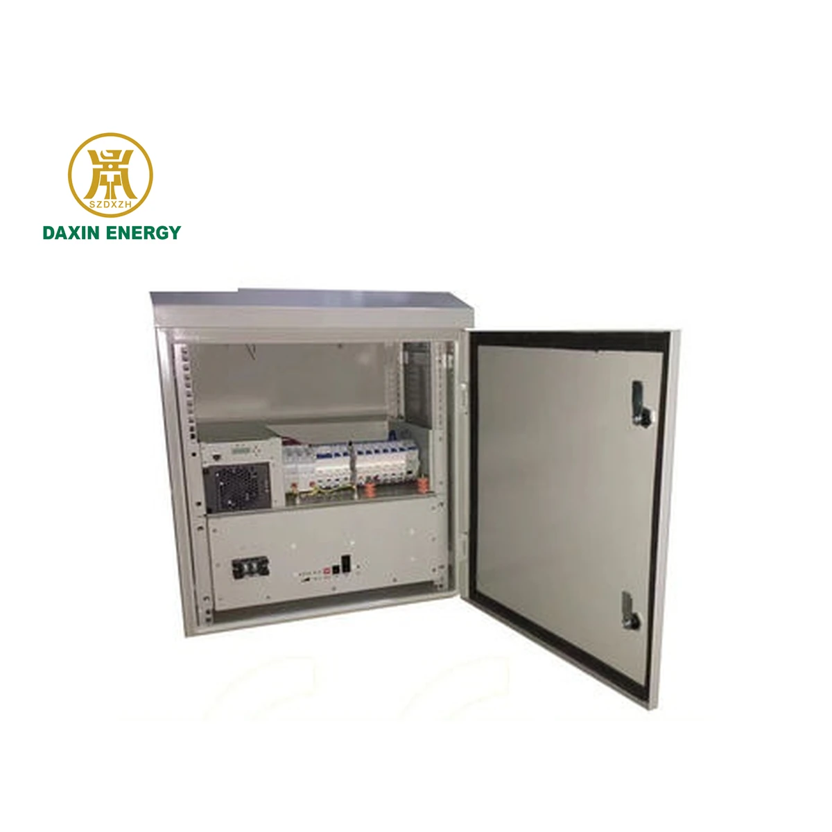 DAXIN Wall-Mount Outdoor Power Cabinet with AC and Fan Cooling internal power distribution view