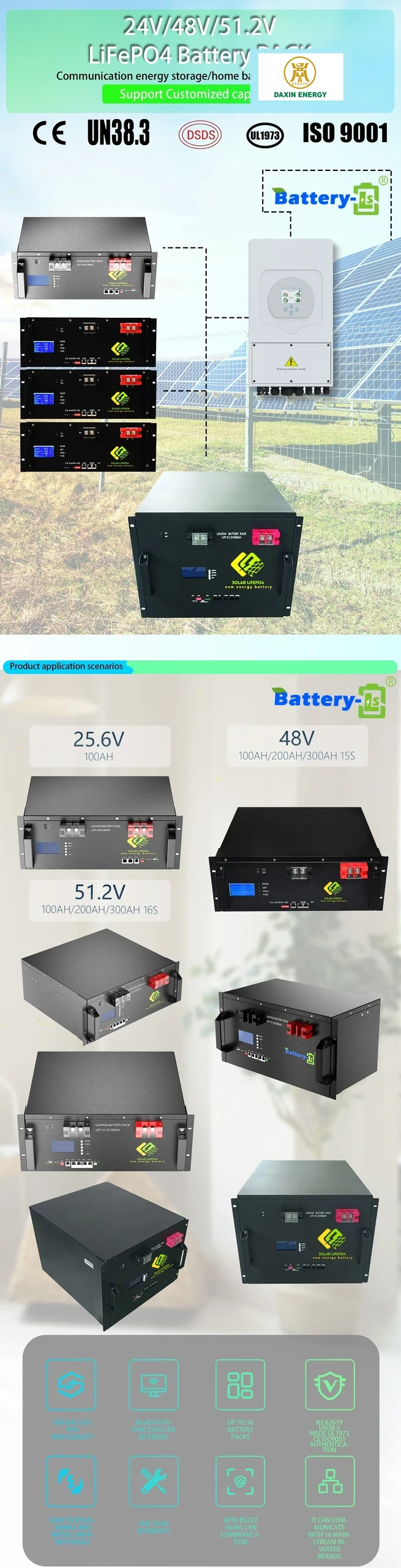 DAXIN 51.2V 100-300Ah Series Wall-Mounted LiFePO4 Battery - technical detail 1